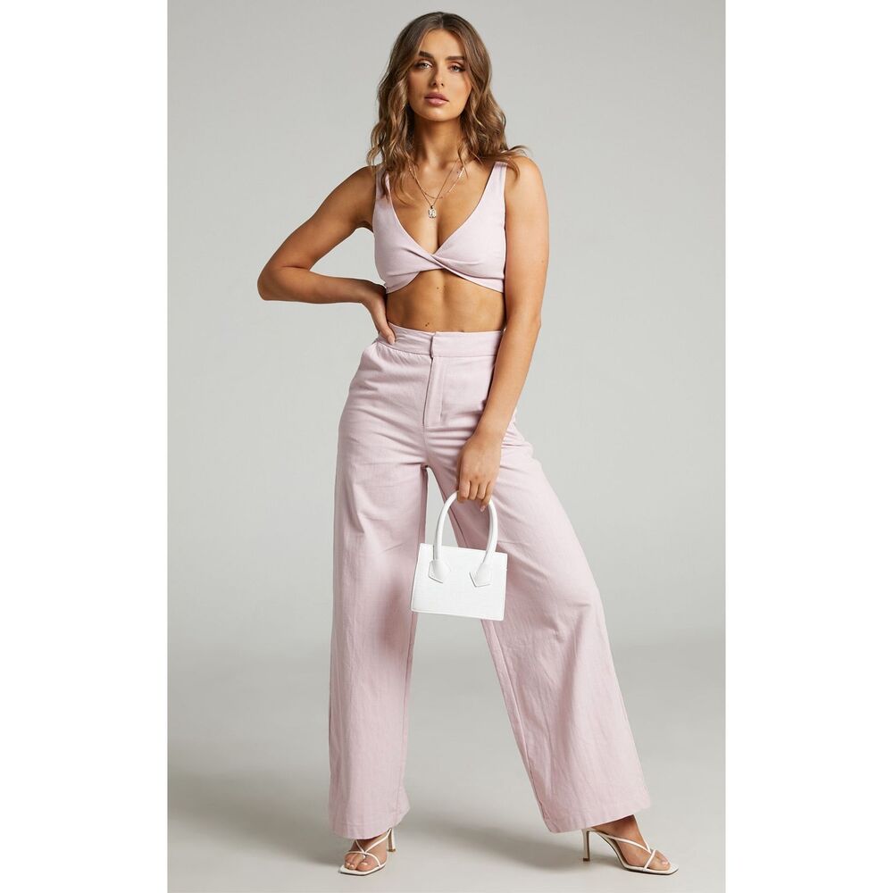 NWT Showpo Twill Wide Leg High-waisted Trousers Pants Pink Size 4